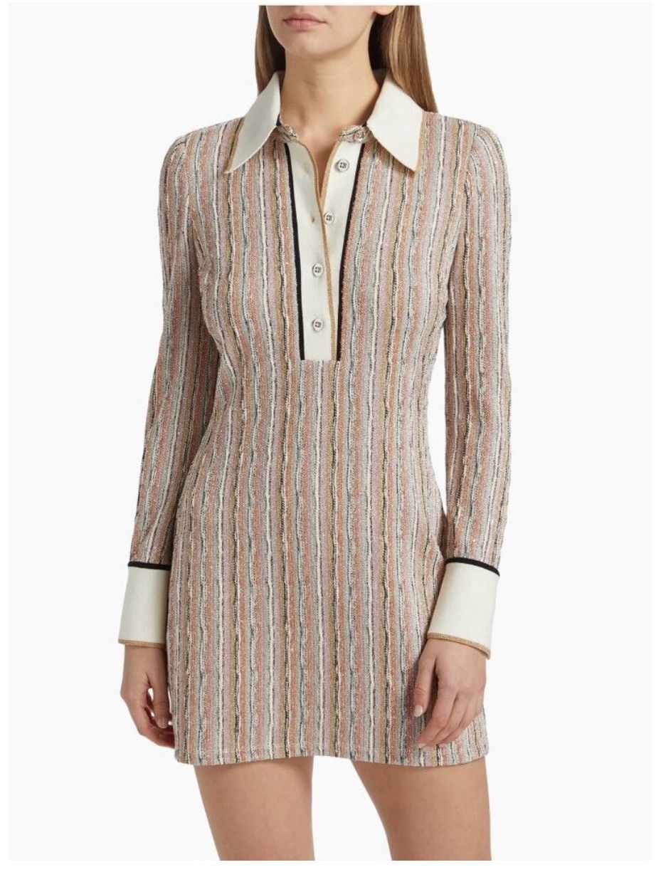 Striped Knit Polo Mini Dress In Blush And Cream
